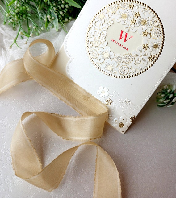 Hand Dyed Silk Ribbon Gift Wrapping, Tan Ribbon, Bridal  display picture 3