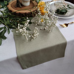 Sage green linen viscose table runner, Wedding napkins and runners for elegant decor, Kitchen table runner, Linen tablecloth