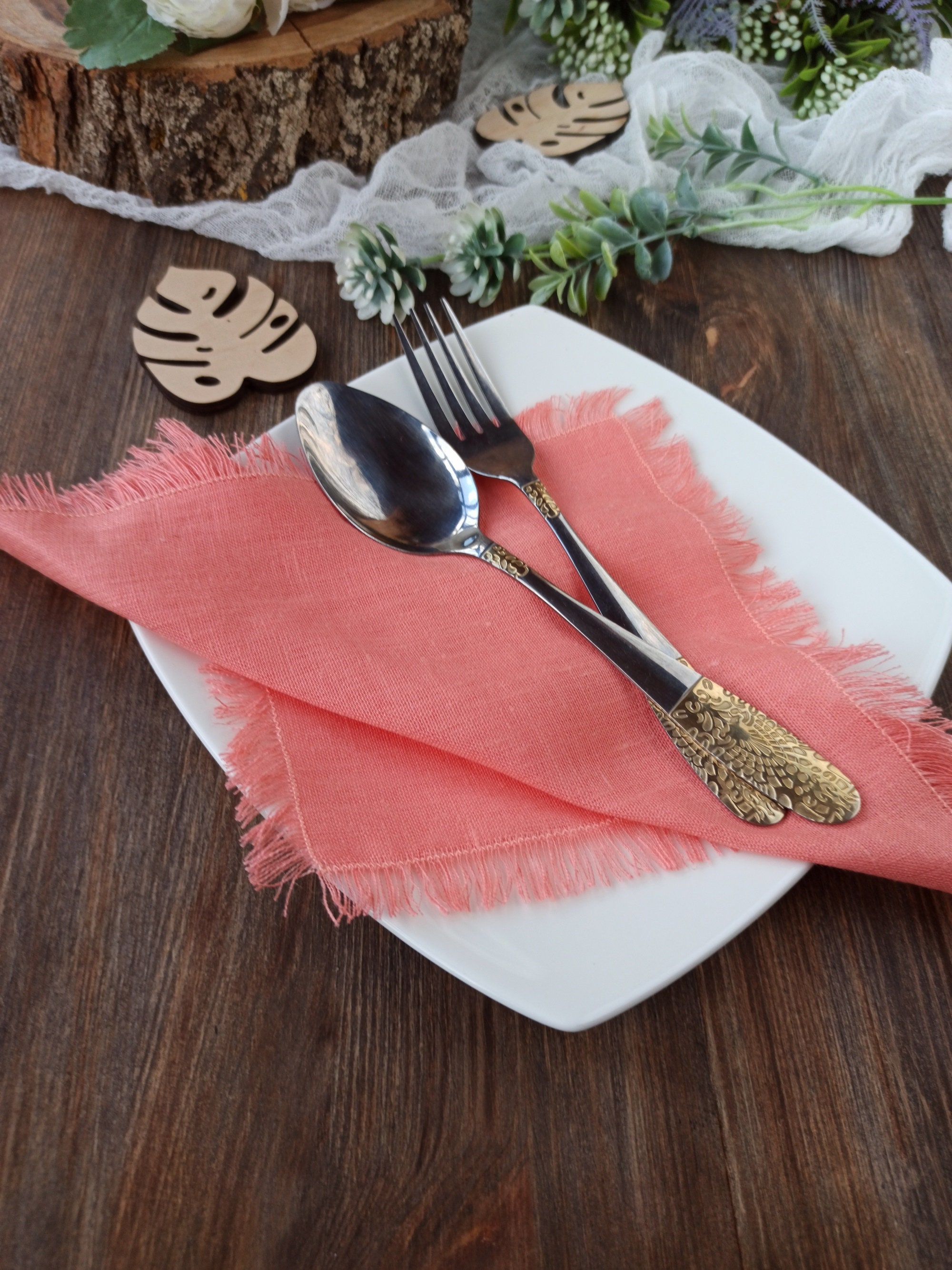 Mauve brown linen napkins Natural softened fringed linen Etsy