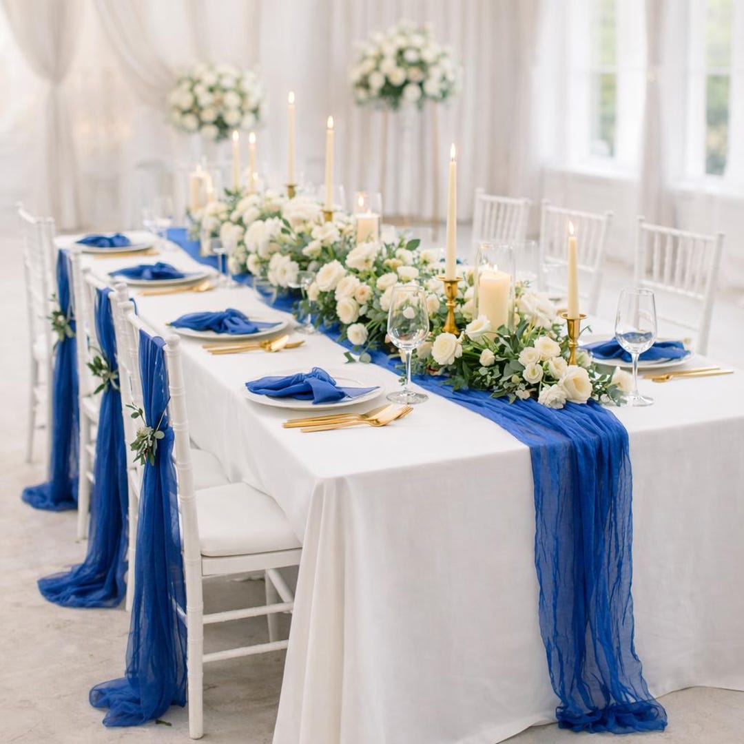 table runner 「青磁色・彩」　帯リメイク Sapphire Gauze Table Runner for Wedding Decor, Soft Cheesecloth