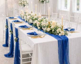 Sapphire Gauze Table Runner for Wedding Decor, Soft Cheesecloth Runner for Boho or Rustic Wedding Tables