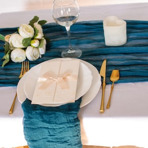 Rustic wedding decor, Dark turquoise Gauze table runner, Wedding decorations Rustic table runner Table centerpiece  RU-013