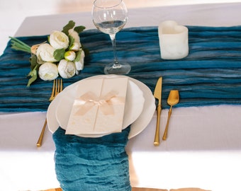 Rustic wedding decor, Dark turquoise Gauze table runner, Wedding decorations Rustic table runner Table centerpiece  RU-013