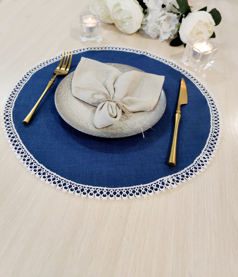 Placemats round table for the wedding Olive green linen Etsy
