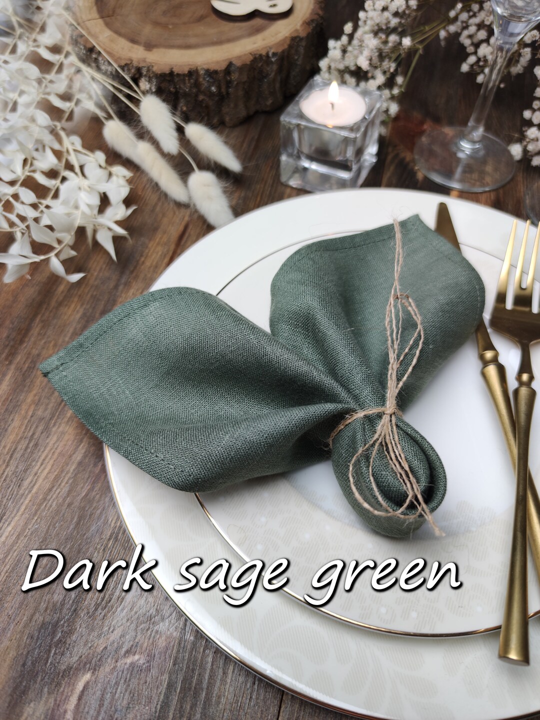 Dark Sage Green Linen Napkins, Cloth Napkins Bulk, Dinner Cocktail