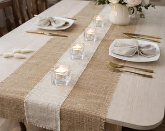 Camino de mesa de arpillera para decoración de mesa de boda, camino de mesa de yute, cubierta de mesa personalizada, camino de mesa rústico de granja, camino de mesa de otoño