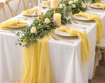 Runner da tavolo in garza gialla per decorazioni rustiche da matrimonio, runner in garza boho per tavoli da ricevimento e set di tovaglioli