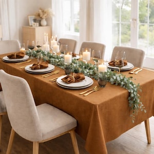 Golden linen tablecloth custom size, Washed soft farmhouse table cloth for wedding table decor, Round oval square rectangular table cover