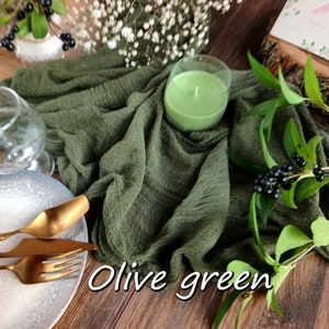 Gauze table runner wedding, Greenery Olive green wedding decor for table centerpiece, Aisle runner wedding, Rustic wedding decor RU-105 image 8