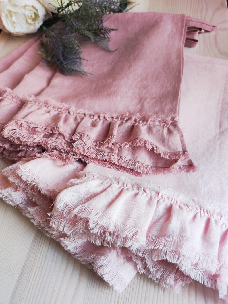 Linen kitchen towels for farmhouse decor, Ruffled tea towels in soft washed linen, Custom tea towels, Bulk linen hand towels available image 15