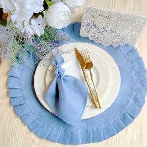 Set tovagliette rotonde 4, 6, 12 per l'arredamento della tavola di nozze, tovagliette in lino naturale blu per tavola, tovagliette personalizzate per la casa, tovagliette per cena