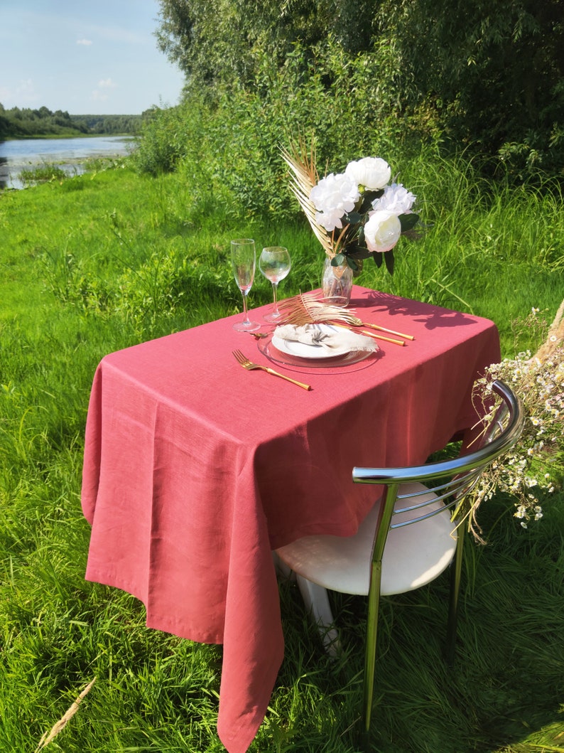 Washed linen tablecloth 40 colors, Wedding large table cloth, Washed soft linen tablecloth, Custom size zdjęcie 5