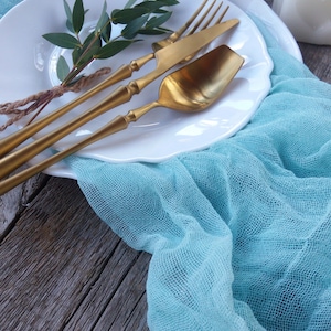 Cotton Gauze Wedding Table Runner – Ideal for Boho Farm Wedding Decor,  Aqua table runner bulk, Aisle runner decor Wedding Table Centerpiece