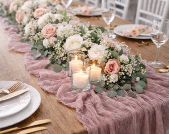 Dusty rose gauze table runner, Cheesecloth wedding table runner, Boho wedding decor, Rustic country reception decoration, Table centerpiece