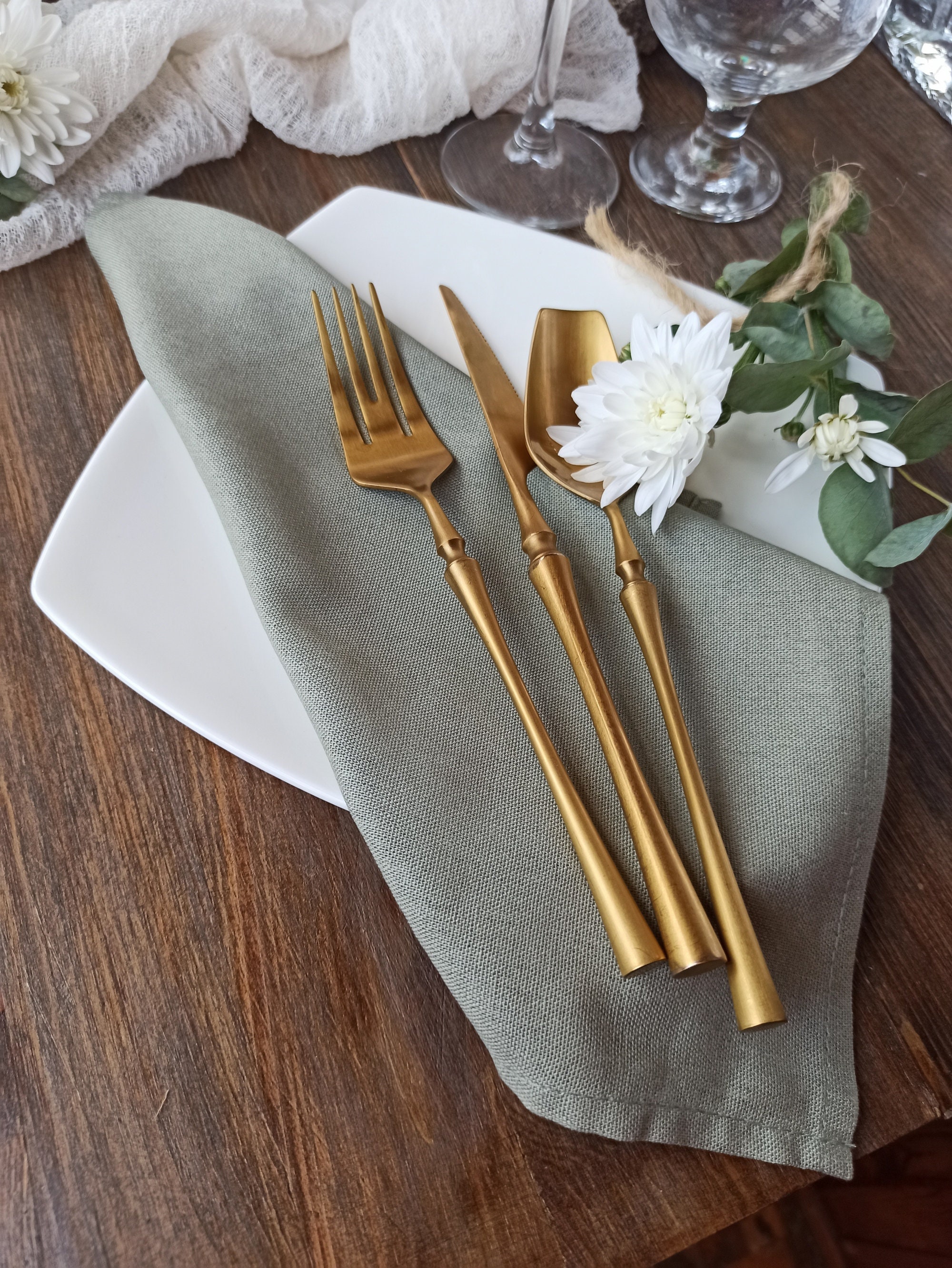 Cloth Napkin Set Linen Viskose Sage Green Napkins Linen Etsy