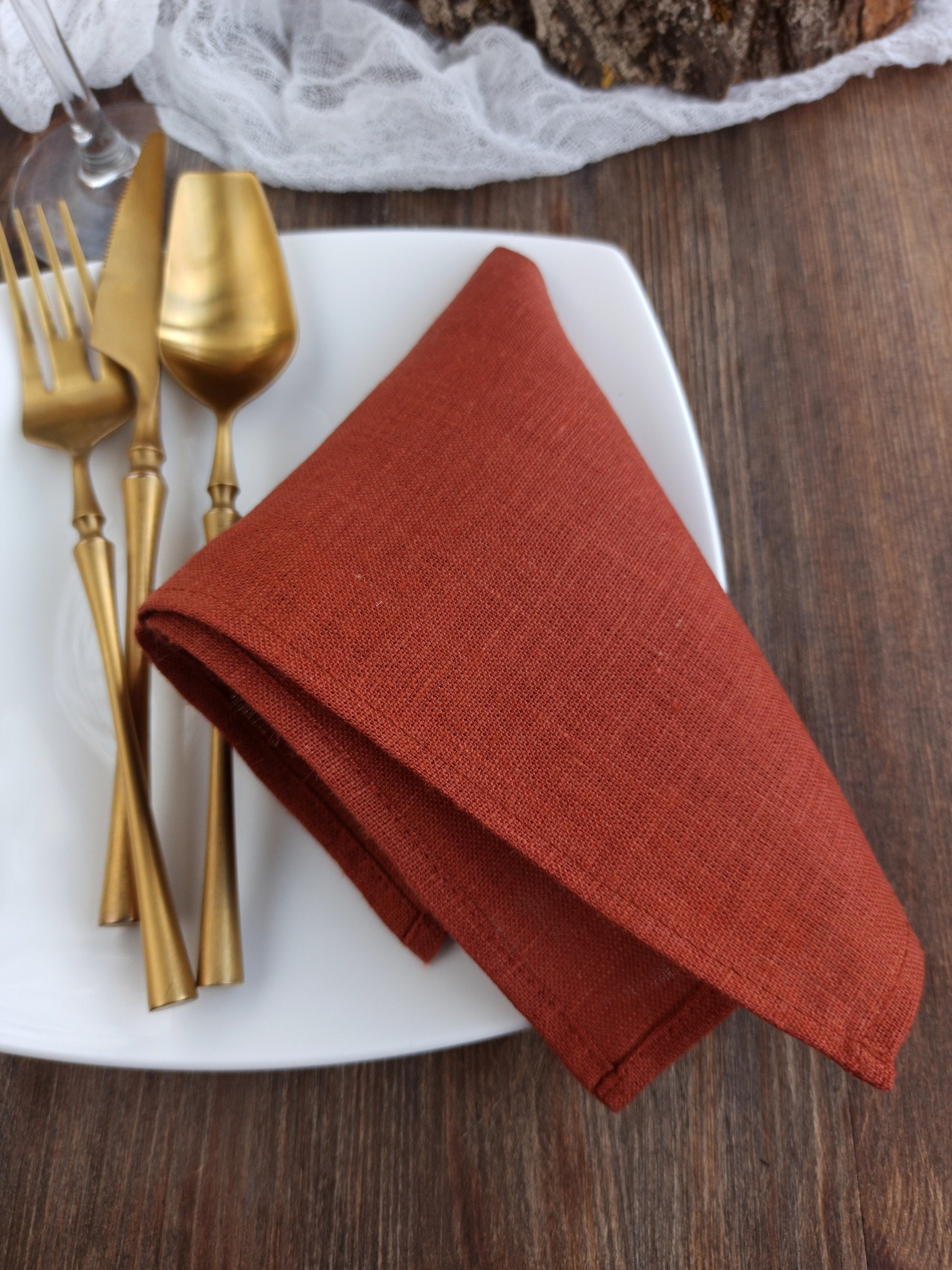 Burnt orange wedding decor Cloth napkin farmhouse Linen Etsy