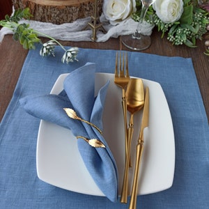 Dusty blue linen placemats for wedding table decor, Natural linen placemats set of 2, 4, 6,  Place mats for farmhouse decor