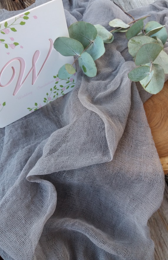 Rustic wedding decor, Gray gauze table runner, Boho table runner, Cheese cloth table runner, Aisle runner wedding