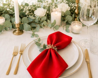 Red Linen viskose Napkins, Elegant Cloth Dinner Napkins, Soft Washed Linen Table Decor, Wedding and Christmas Napkins