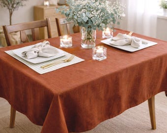 Gebrannte orange rechteckige Leinentischdecke, Organische Naturleinen Tischdecke, gewaschenes weiches Leinen Tischdecke, benutzerdefinierte Größe, Großhandel Tischdecke.
