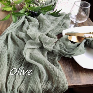 Gauze table runner wedding, Greenery Olive green wedding decor for table centerpiece, Aisle runner wedding, Rustic wedding decor RU-105 image 7