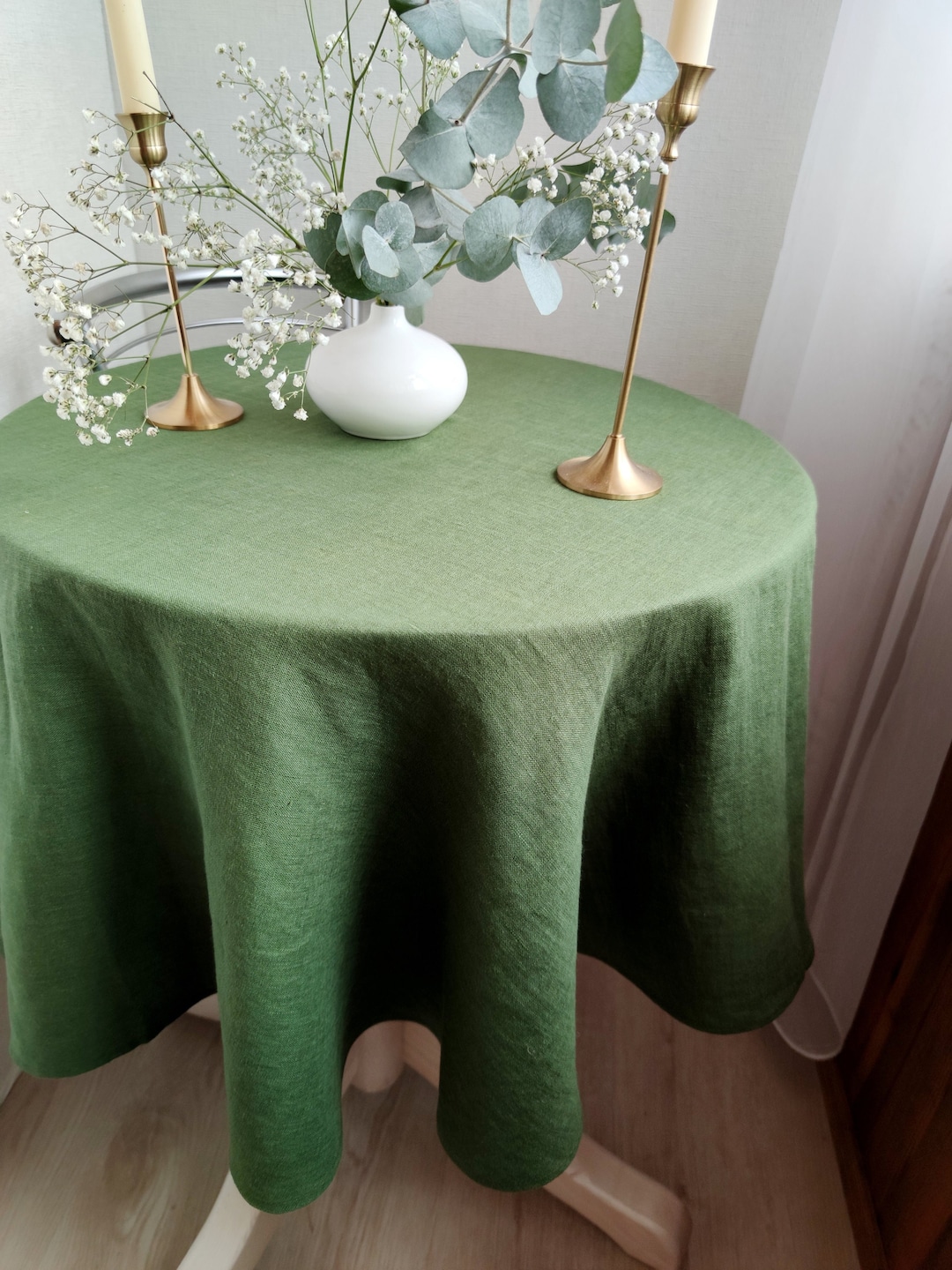 Moss Green Linen Tablecloth 40 Colors, Wedding Large Table Cloth
