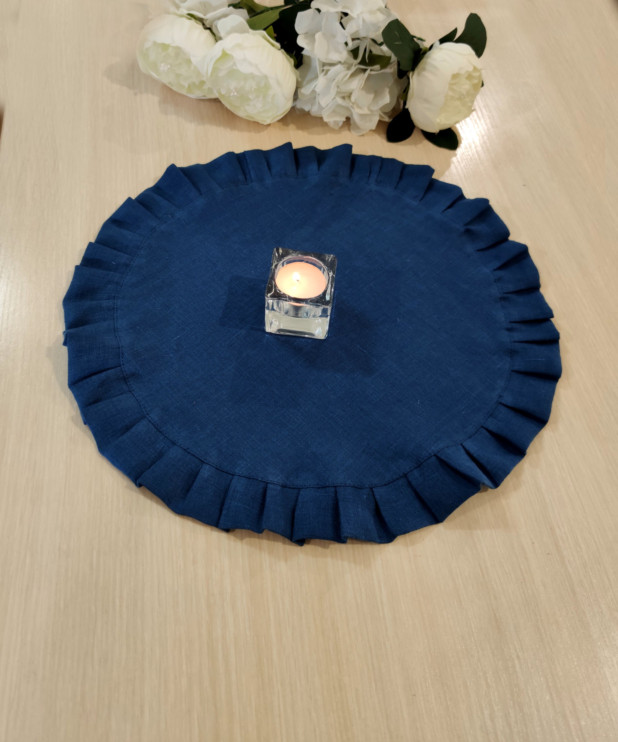 Navy blue linen placemats for the wedding Round placemats 12 Etsy
