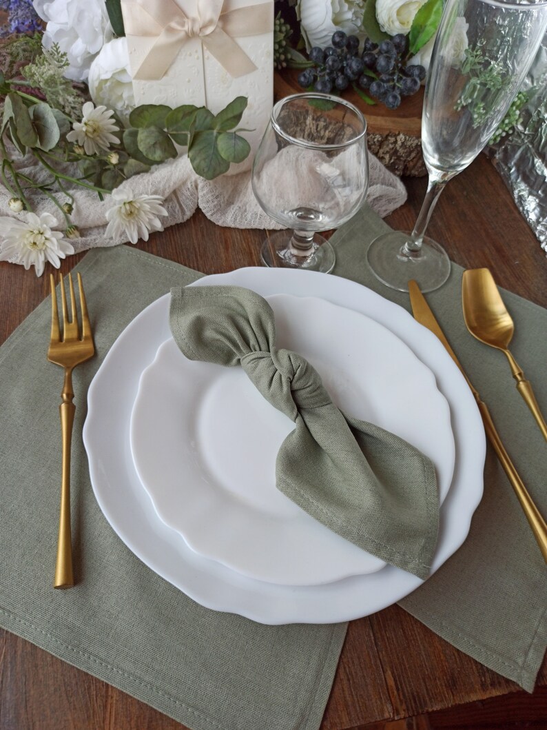 Cloth Napkin Set Linen Viskose Sage Green Napkins Linen Etsy