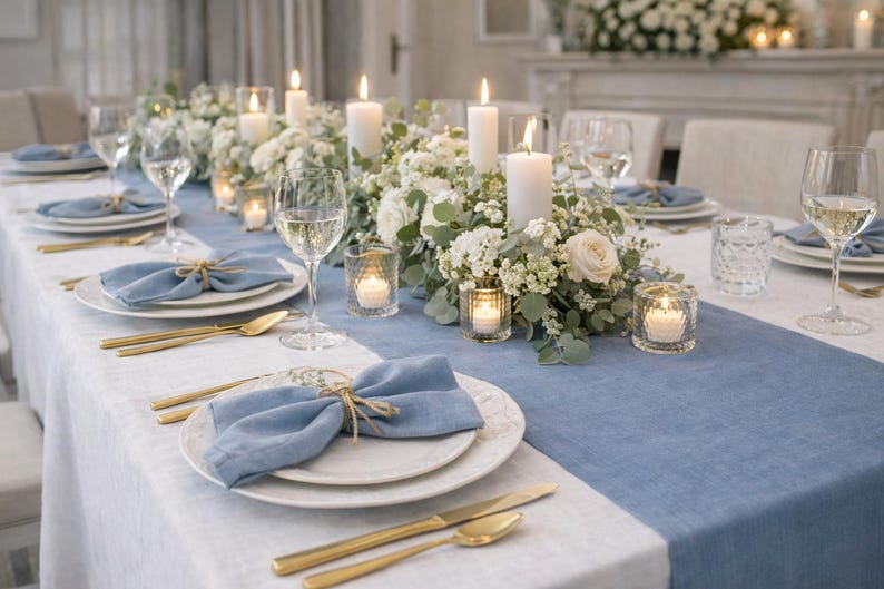 Olive green linen table runner, Rustic Wedding long table runner. Boho table centerpiece image 8