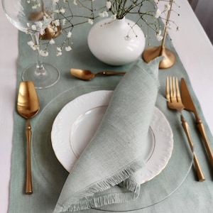 Sage green Linen napkin bulk, Natural softened fringed linen napkins, Wedding napkins, LN 146 image 1