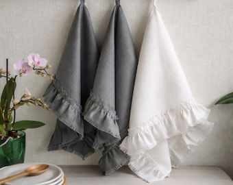 Linen tea towel ruffled for kitchen decor, Washed soft linen towels, Linen dish towel, Pure linen hand towel, Towels bulk, Custom towels