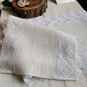 Wedding Table Runner, Ivory Burlap Table Runner With White Lace, Jute ...