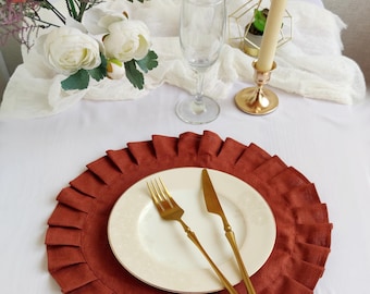 Round Placemats set 4, 6, 12 for rustic home decor, Burnt orange linen place mats for table, Custom placemats for Wedding, Dinner placemats