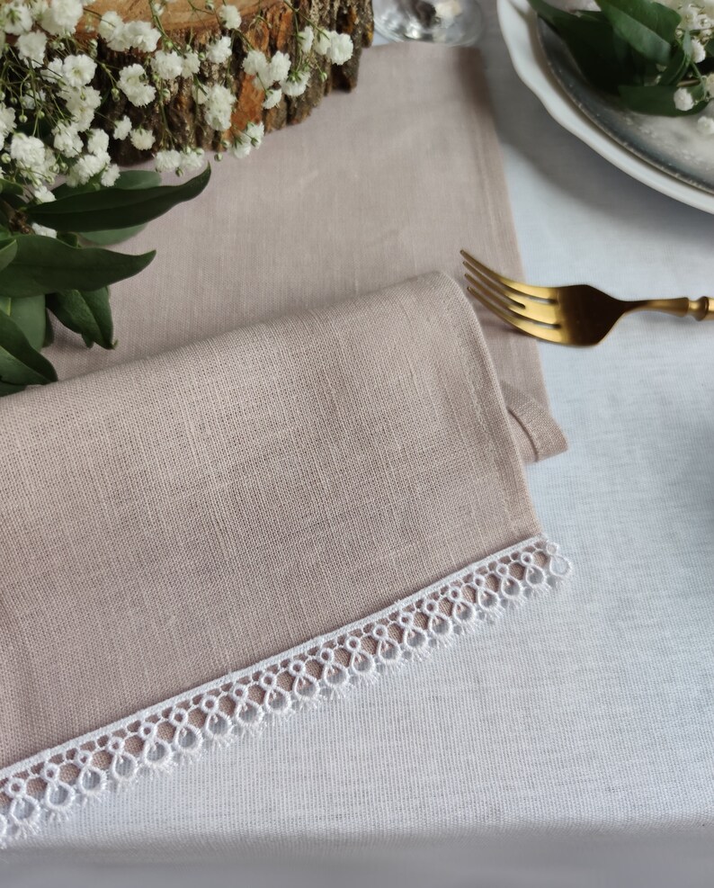 Sage Green Linen Table Runner With White Lace Linen Table Etsy
