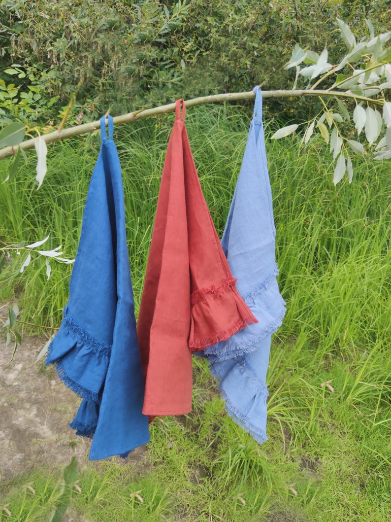 Ruffled Linen Tea Towel Linen Kitchen Towels Bulk Washed Etsy