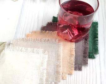 Wedding coaster linen, Table decor Reusable coasters with fringes, Two layer linen coaster, Rustic coasters, Drink coasters Home decor gift