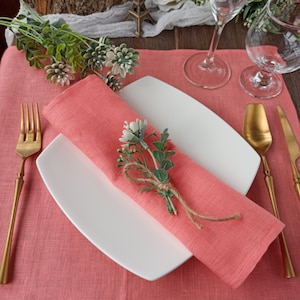 Coral linen table runner for wedding table decor, Linen table topper, Custom table cover kitchen decor, Rustic runner table centerpiece