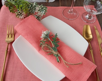 Coral linen table runner for wedding table decor, Linen table topper, Custom table cover kitchen decor, Rustic runner table centerpiece