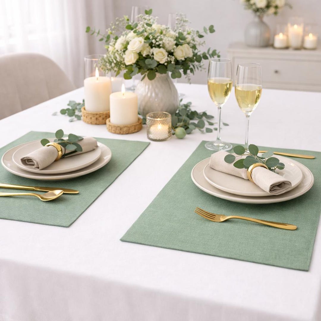 Salbeigrüne Leinen Tischsets, Stoff-Tischsets für das Abendessen, 6er, 8er, 10er, rustikale Bauernhaus-Tischsets für den Hochzeitstisch