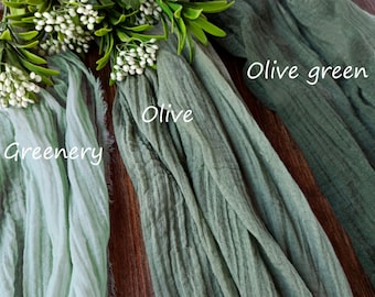 Gauze table runner wedding, Greenery Olive green table runner,  Aisle runner wedding, Rustic wedding decor