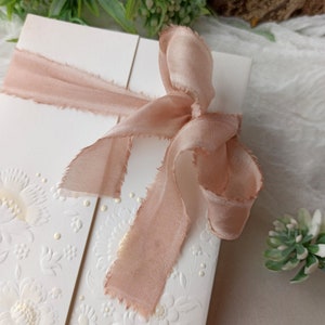 Nastro di seta tinttato a mano, Beige 100% SILK, Invito a nastro di nozze, nastri di seta per mazzi da sposa, confezionamento regalo