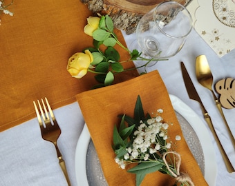 Mustard linen table runner,  Linen table topper, Table runner wedding