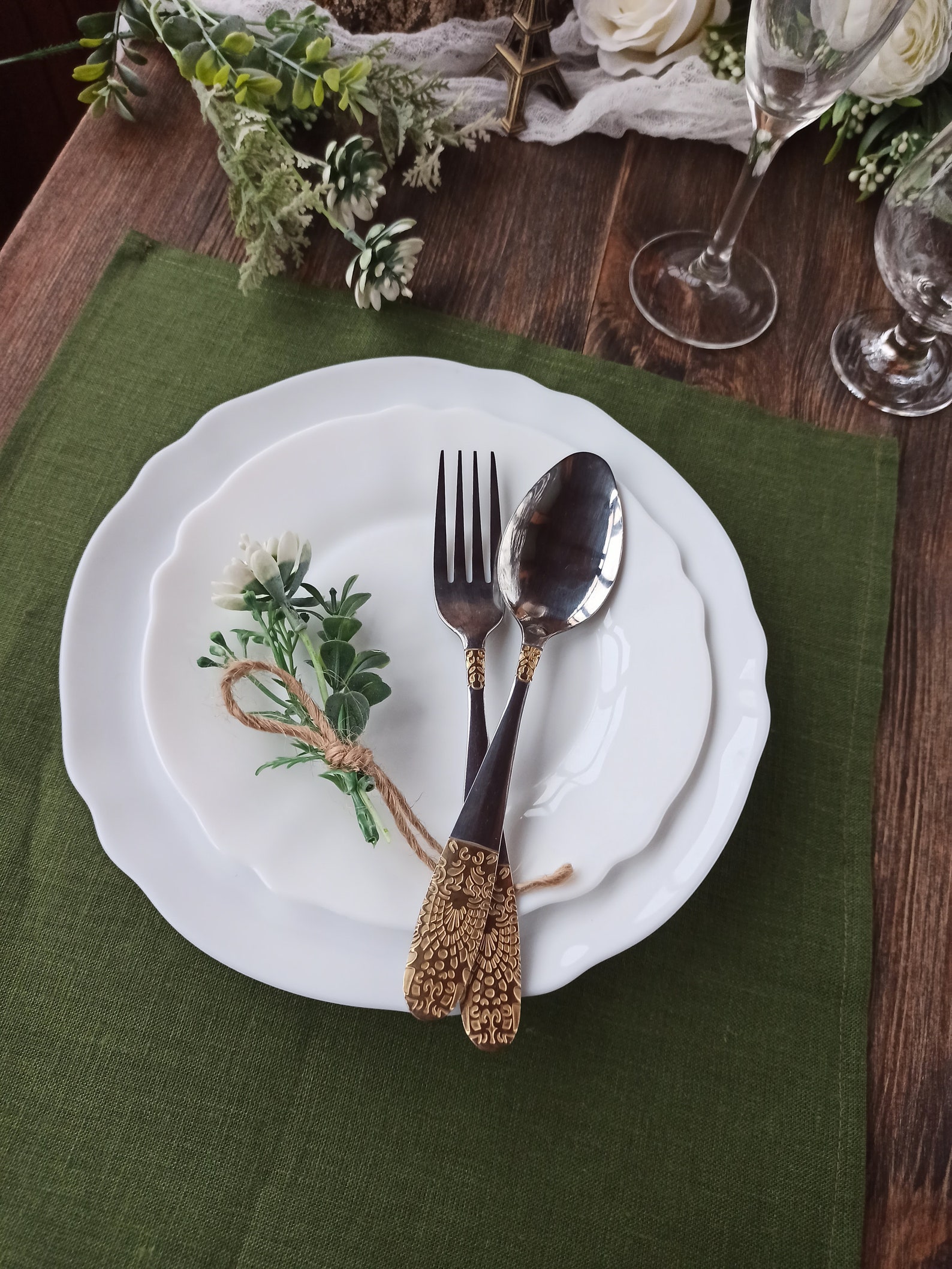 Moss green linen placemats Natural linen placemats set of 2 Etsy