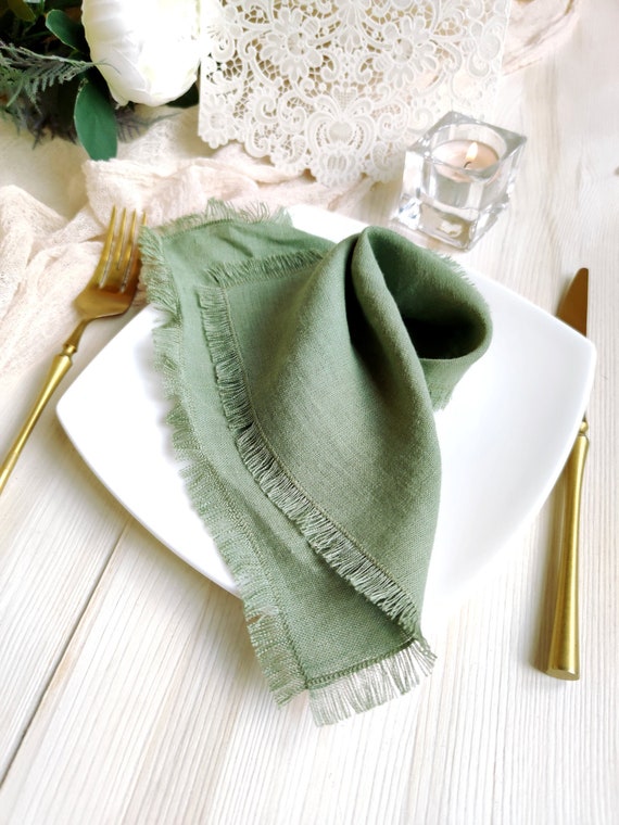Linen Cloth Napkins in Moss Olive Green for Weddings and Dinners