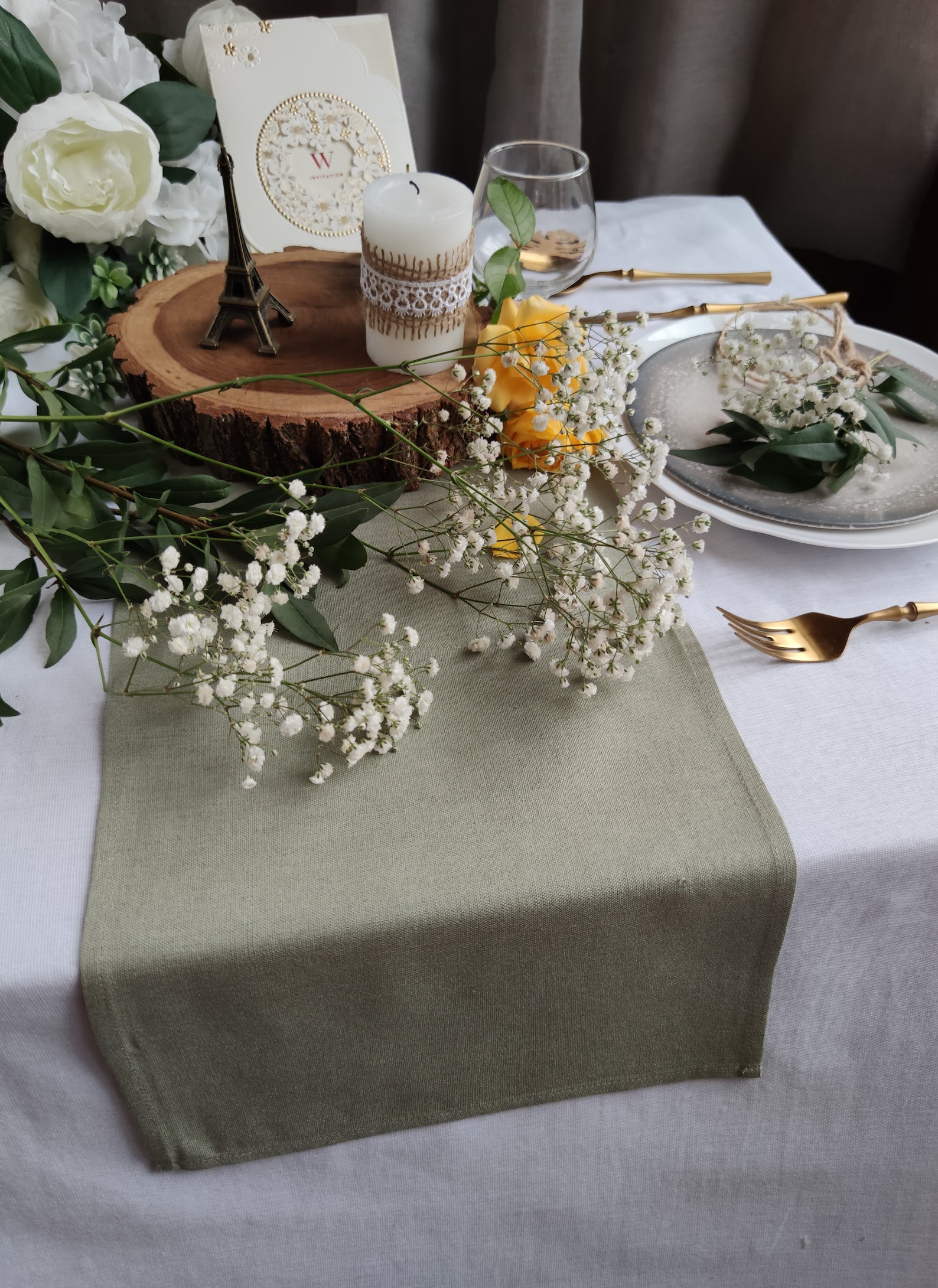 Sage Green Linen Viscose Table Runner Home Decor Christmas Etsy