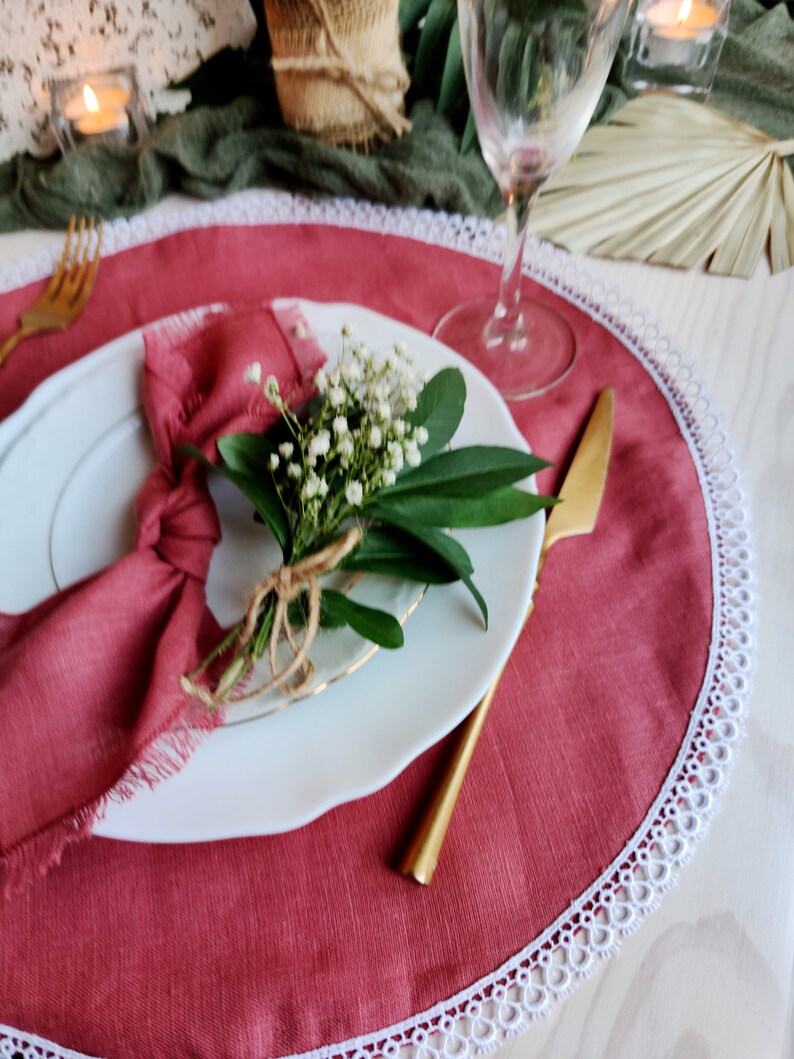 Placemats round table for the wedding Olive green linen Etsy