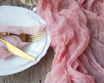 Wedding Table Runner, Light coral gauze table runner, Boho table centerpiece, Cheesecloth table runner RU-090