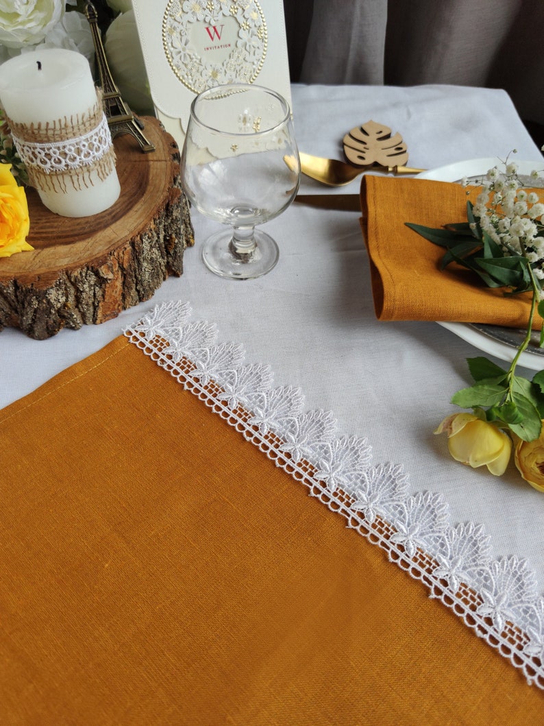 Sage Green Linen Table Runner With White Lace Linen Table Etsy UK