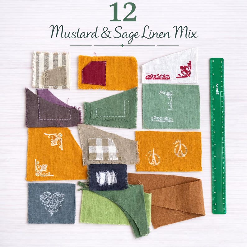 Linen Scrap Bundle – Rustic Fabric Pieces for Junk Journal, Slow Stitching & Textile Collage – Choose Your Set 12