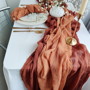 Colored Cheesecloth Table Runner, Rustic Centerpiece Custom Wedding Decor, Burnt orange and terracotta table runner